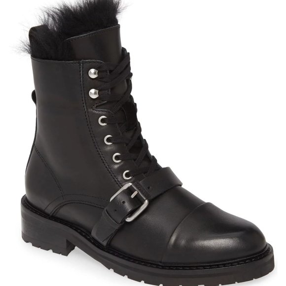 ALLSAINTS DONITA COMBAT BOOT GENUINE SHEARLING TRIM